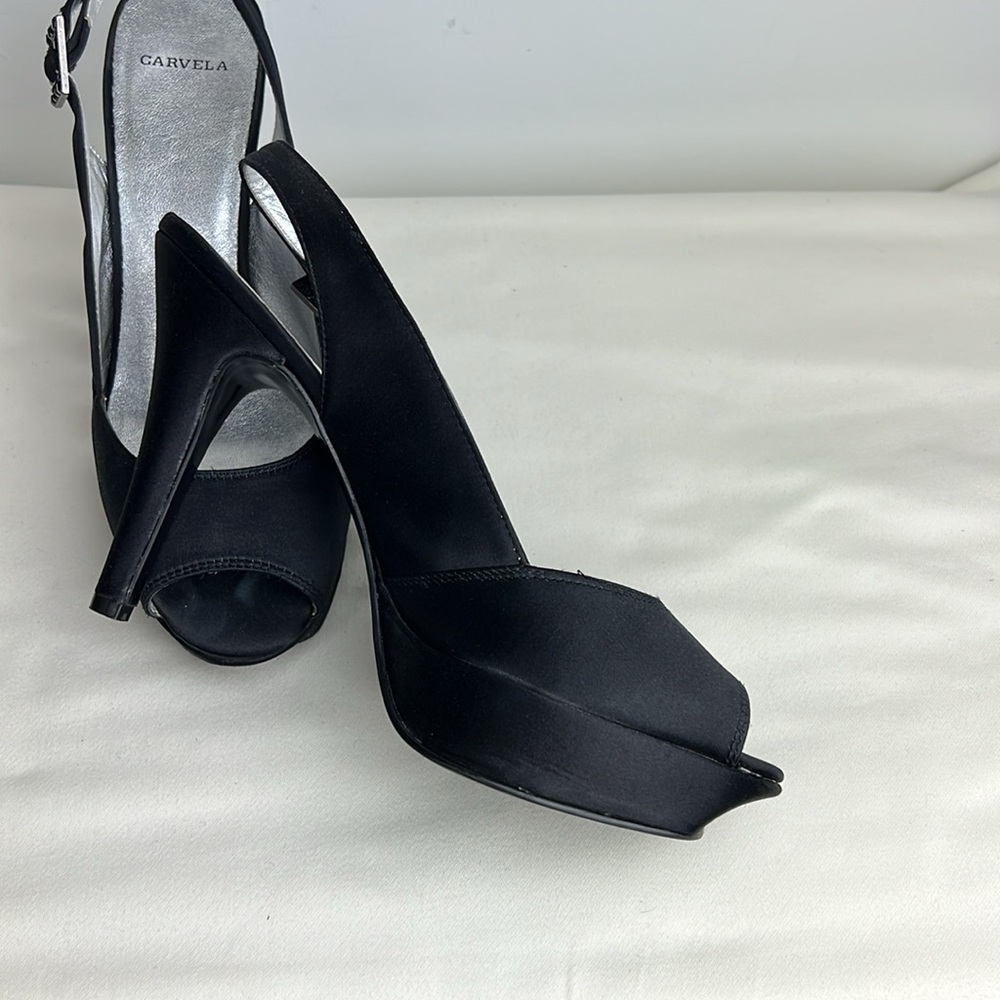 Carvela Black Open Toe Buckle Heels